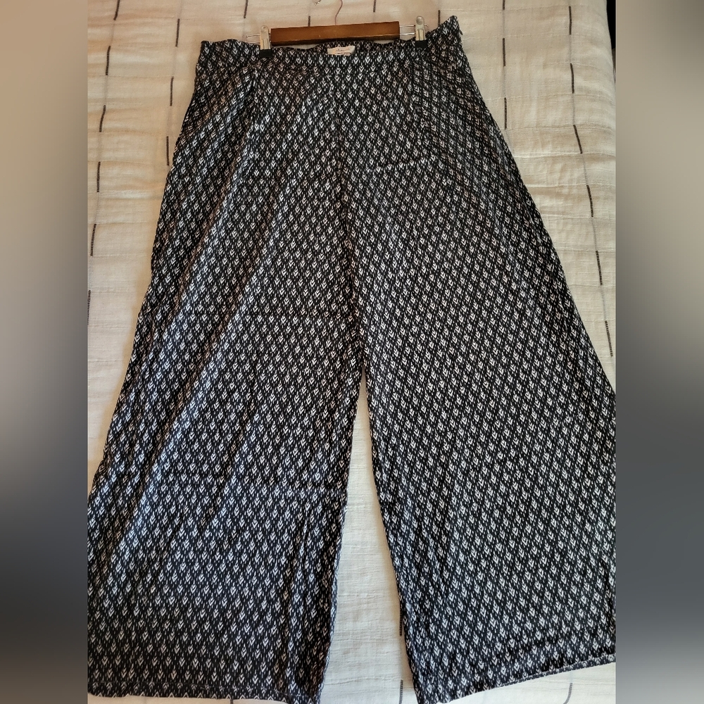 Elevenses By Anthropologie Black & White Ikat Wide-Leg Pants XL - Picture 2 of 16